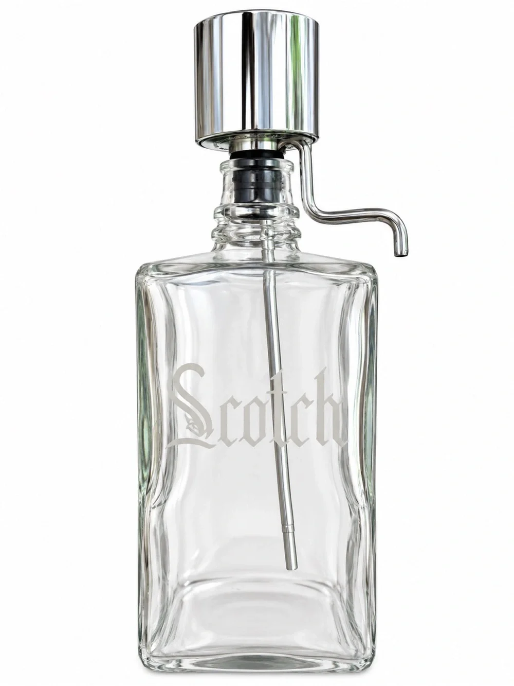 Vintage Scotch Glass Decanter Chrome Pump Dispenser MCM Barware